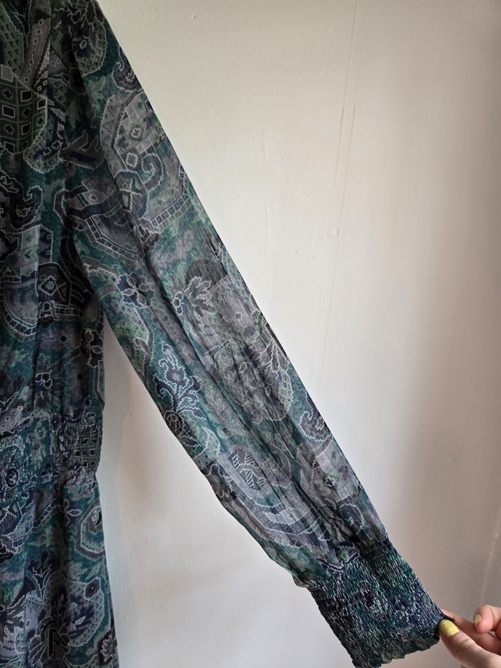 Soft Surroundings Boho Paisley Floral Sheer Maxi Dress Green Purple Medium - Picture 4 of 8